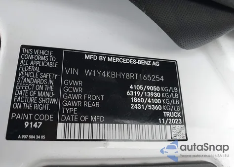 2024 Mercedes-Benz Sprinter 2500 Standard Roof 4-Cyl Diesel from USA, damaged, VIN W1Y4KBHY8RT165254